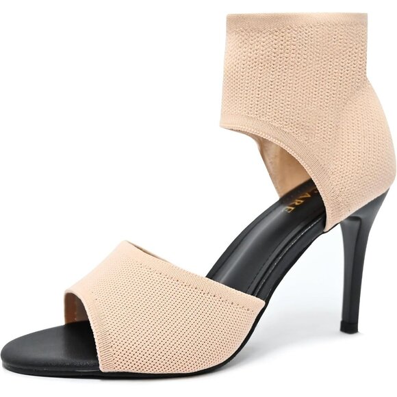 Apricot 3 Inches Peep Toe Synthetic Stiletto Stretchy Heeled Sandals for Women - Picture 1 of 8